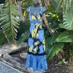 Batik and floral sequin tiered sundress